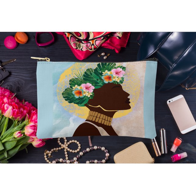 Pochette À Accessoires Afro-Américaine Femme Florale Couronne (Créateur téléchargé)