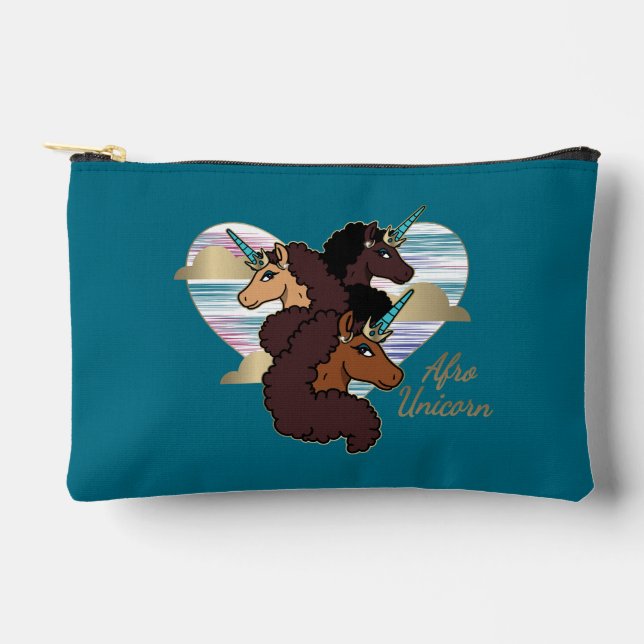 Pochette À Accessoires Afro Unicorn Trio Coeur Design (Recto)