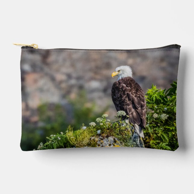 Pochette À Accessoires Aigle bald assis sur le rocher (Recto)