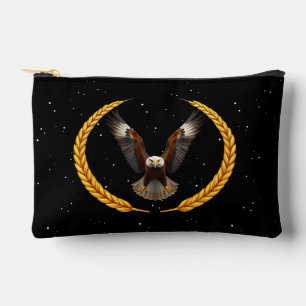 Pochette À Accessoires Aigle majestueux de Bald en vol avec Golden Laurel