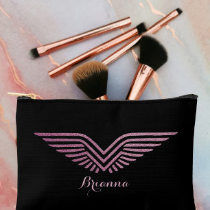 Pochette À Accessoires Ailes de pilote de voyage Rose scintillant Personn