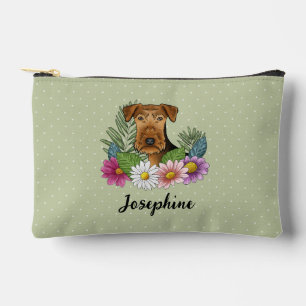 Pochette À Accessoires Airedale Terrier avec des fleurs colorées et nom