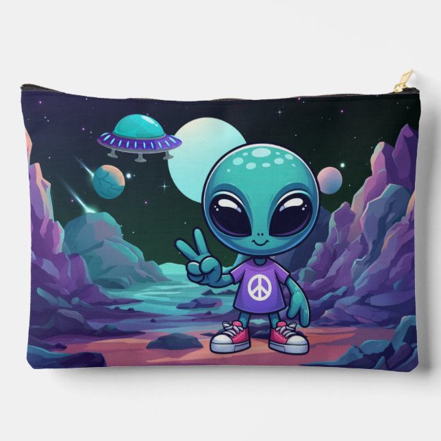 Pochette À Accessoires Alien de paix mignon et vaisseau spatial (Verso)