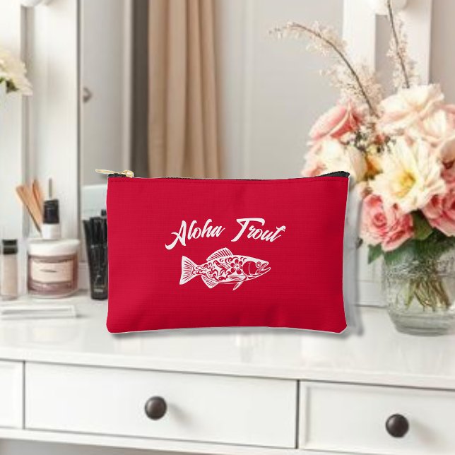 Pochette À Accessoires Aloha Truite-Rouge Hawaïenne Cerise (Aloha Trout Fisherman Trend Hawaiian Fish Beach Summer Coastal Cosmetic Bag Cherry Red)