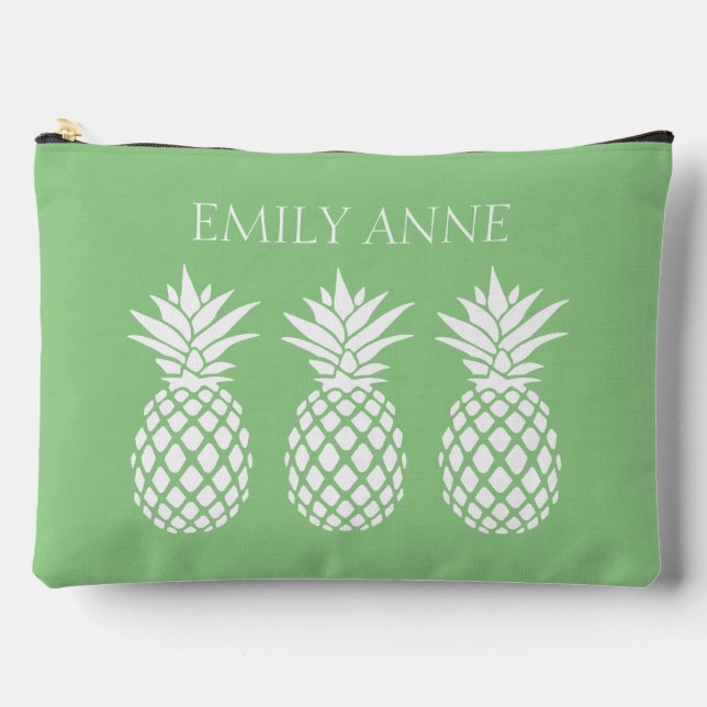 Pochette À Accessoires Ananas blancs chic sur fond vert sauge (Recto)