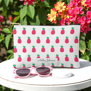 Pochette À Accessoires Ananas Mignon Motif Rose Blanc