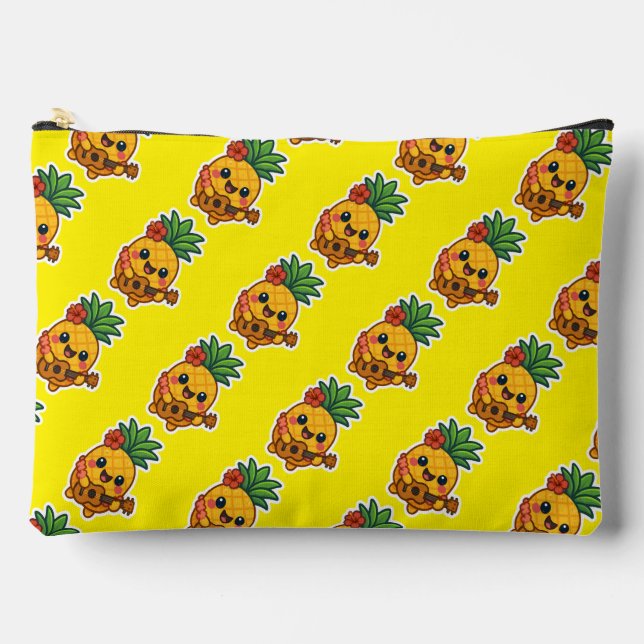 Pochette À Accessoires Ananas souriant Kawaii - Tropical (Recto)