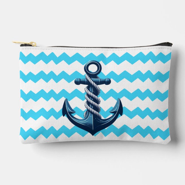 Pochette À Accessoires Ancrage bleu avec vagues bleues (Recto)