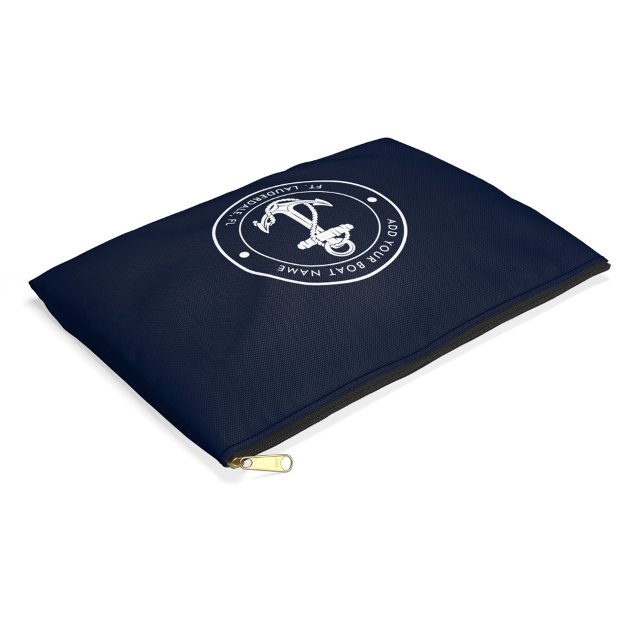 Pochette À Accessoires Ancre Bleue marine Nom du bateau Personnalisé (Nautical Anchor Navy Blue Boat Name Large Accessory Pouch)