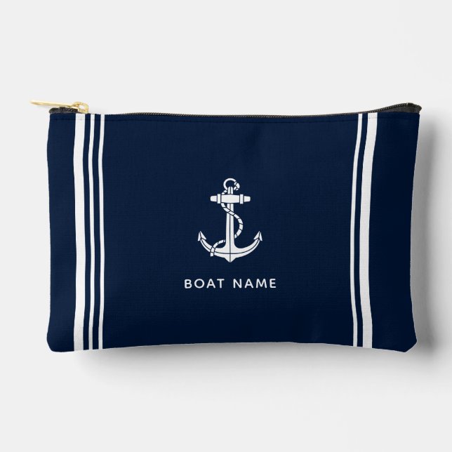 Pochette À Accessoires Ancre de bateau élégante et nom (Recto)