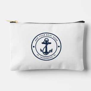 Pochette À Accessoires Ancre nautique moderne Nom du bateau Marine Blue C