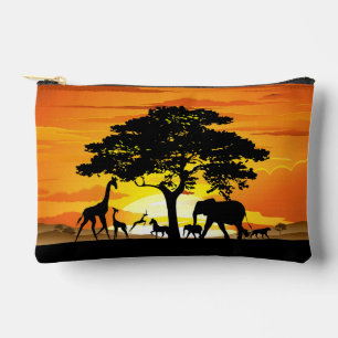 Pochette À Accessoires Animaux sauvages sur le coucher de soleil de la sa