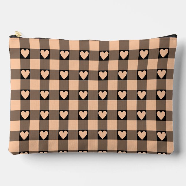 Pochette À Accessoires Apricot Peach Black Buffalo Heart Plaid (Recto)