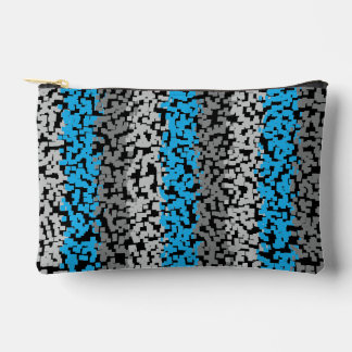 Pochette À Accessoires Aqua bleu gris et noir digital pixellisé rayures