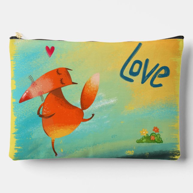 Pochette À Accessoires Aquarelle artisanale renard drôle (Recto)