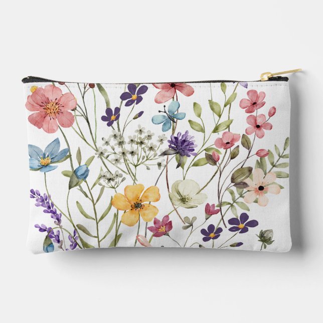 Pochette À Accessoires Aquarelle de fleurs sauvages romantiques  (Verso)