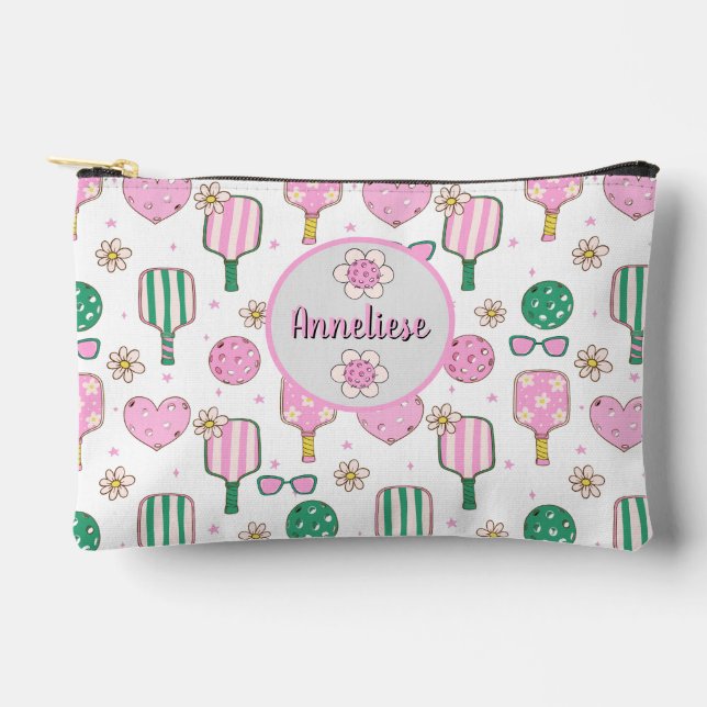 Pochette À Accessoires Aquarelle de Pickleball personnalisée (Recto)