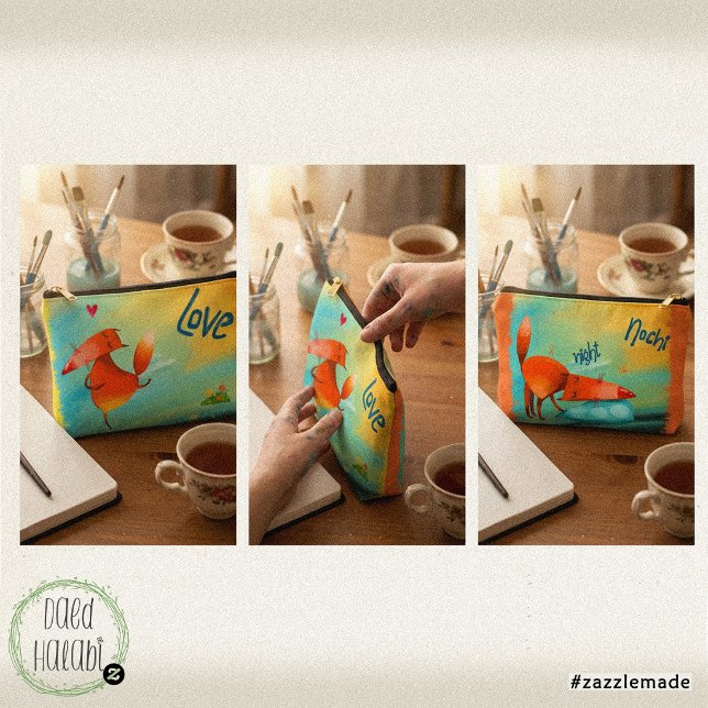 Pochette À Accessoires Aquarelle Faite Main Renard Drôle (Handcrafted Watercolor Funny Fox Accessory Pouch)