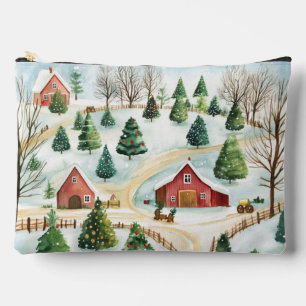 Pochette À Accessoires Aquarelle Hiver Paysage rustique avec Fir Trees