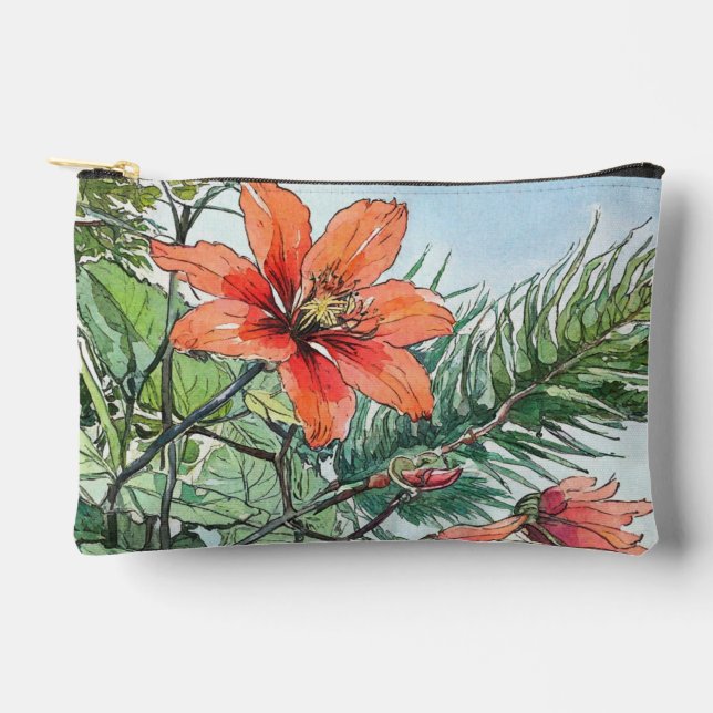 Pochette À Accessoires Aquarelle illustrée Botanique Orange Floral (Recto)