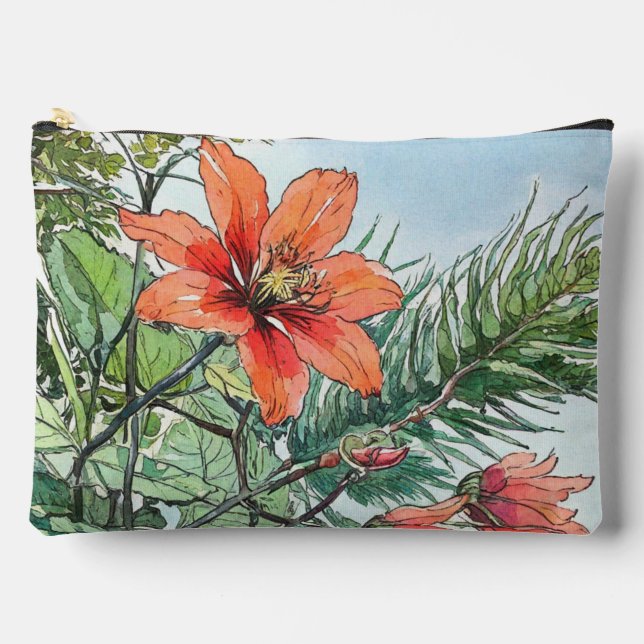 Pochette À Accessoires Aquarelle illustrée Botanique Orange Floral (Recto)