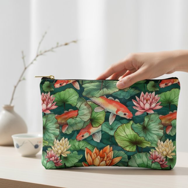 Pochette À Accessoires Aquarelle Koi & Lys d'eau Petites (Créateur téléchargé)