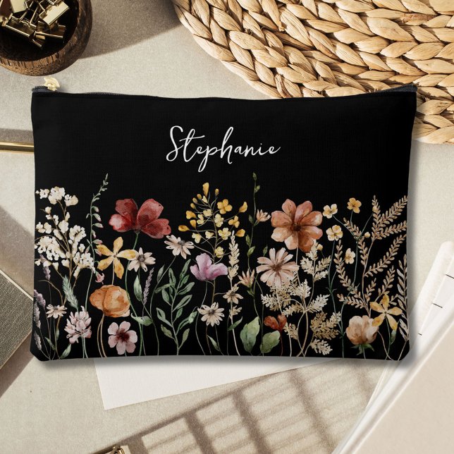 Pochette À Accessoires Aquarelle monogramme Fleur sauvage Joli Floral (In situ)