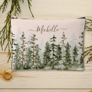 Pochette À Accessoires Aquarelle monogramme Forêt verte