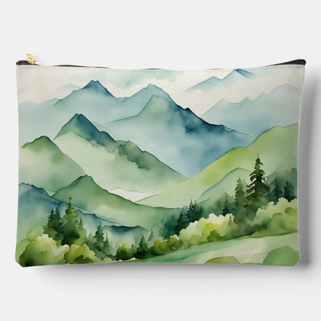 Pochette À Accessoires Aquarelle Montagnes et arbres (Recto)