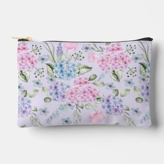 Pochette À Accessoires Aquarelle Pastel Couleur Mixte Fleurs d'Hydrangée (Recto)