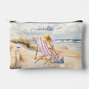Pochette À Accessoires Aquarelle personnalisée Plage Scène Mongoram Nom