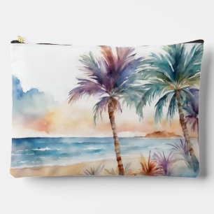 Pochette À Accessoires Aquarelle Plage tropicale, Palmiers