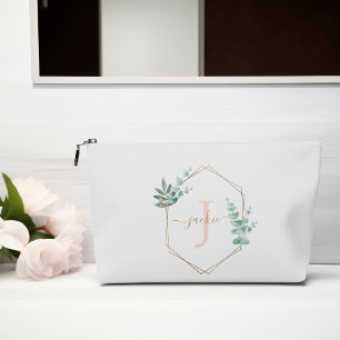 Pochette À Accessoires Aquarelle rose Eucalyptus cadre Monogramme