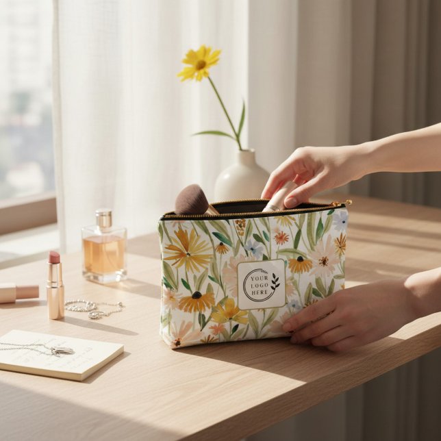 Pochette À Accessoires Aquarelle rustique Fleurs sauvages Ajouter Logo En (Créateur téléchargé)