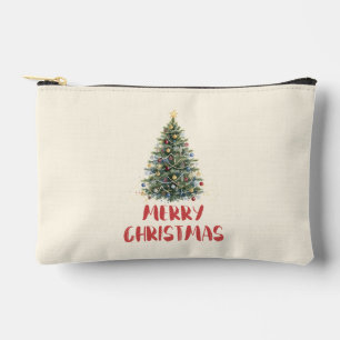 Pochette À Accessoires Arbre de Noël aquarelle rustique Noël Fêtes de fin