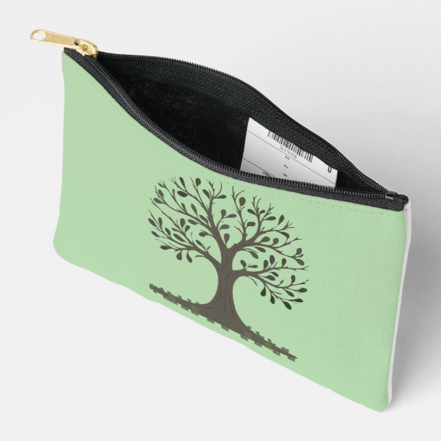 🌳 Pochette à Accessoires Arbre de Vie Vert pâle (Ouvrir)
