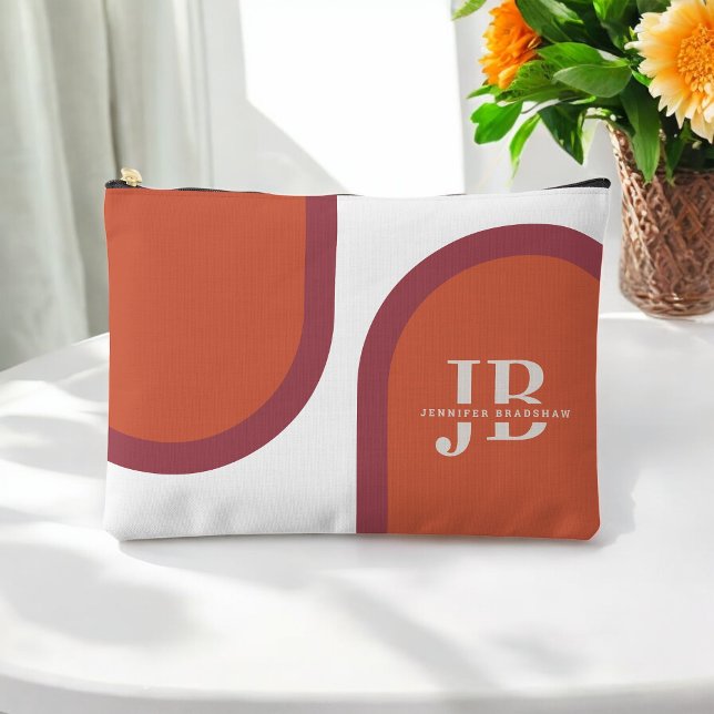 Pochette À Accessoires Arc simple magenta rose corail avec monogramme (Créateur téléchargé)