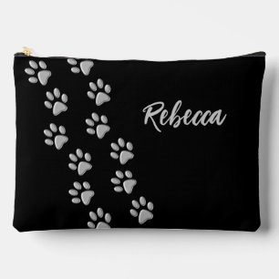 Pochette À Accessoires Arrière - plan noir Silver Dog Paws Motif d'impres