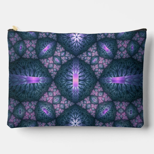 Pochette À Accessoires Art abstrait de fractale 3D bleu violet rose (Recto)