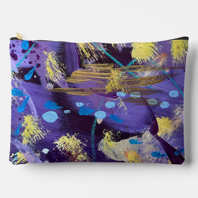 Pochette À Accessoires Art abstrait vif, violet, bleu et or (Recto)