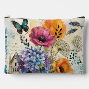 Pochette À Accessoires Art de collage mixte botanique vibrant