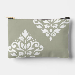 Pochette À Accessoires Art de Damas en blanc sur fond vert