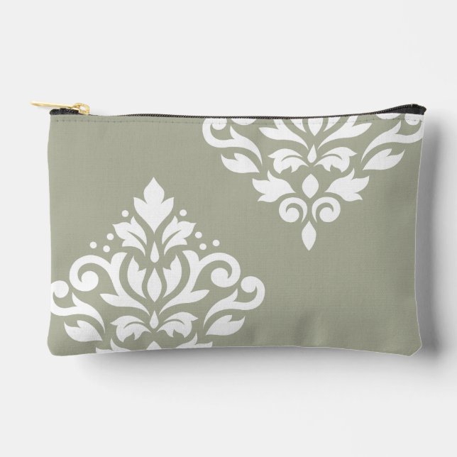 Pochette À Accessoires Art de Damas en blanc sur fond vert (Recto)