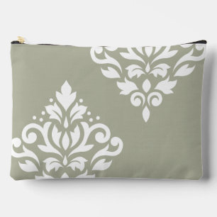 Pochette À Accessoires Art de Damas en rouleau I Blanc sur Vert