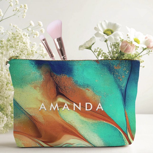 Pochette À Accessoires Art de la parties scintillant en marbre orange imi (Créateur téléchargé)