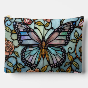 Pochette À Accessoires art de papillon bleu vitrail vintage