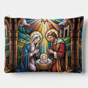 Pochette À Accessoires Art de verre teinté de la Nativité – Noël de la Sa