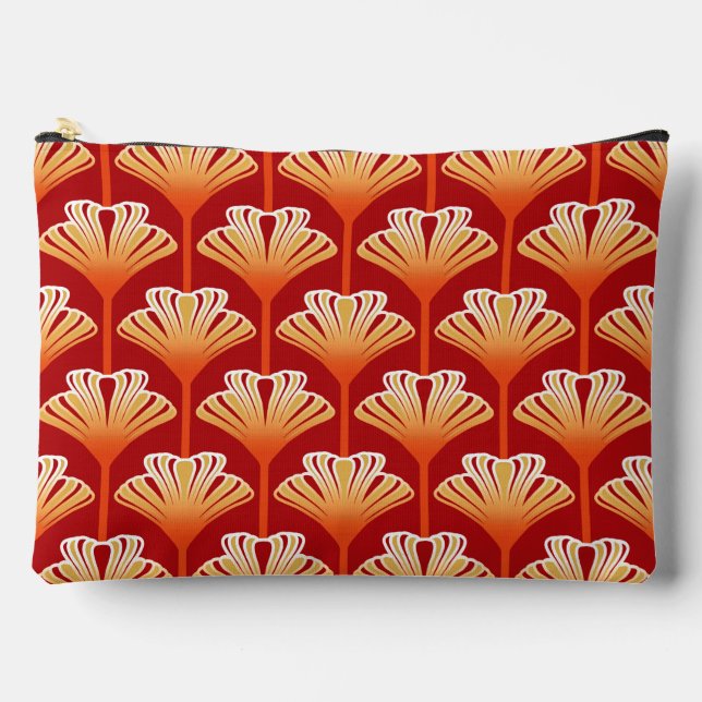 Pochette À Accessoires Art Déco Lily, Tangerine Orange et Or (Recto)