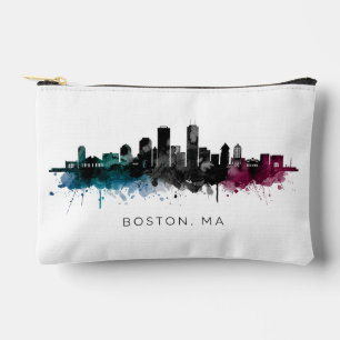 Pochette À Accessoires Art du Massachusetts   Aquarelle de la skyline de 
