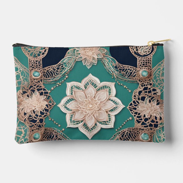 Pochette À Accessoires Art floral émeraude vert AI  (Verso)